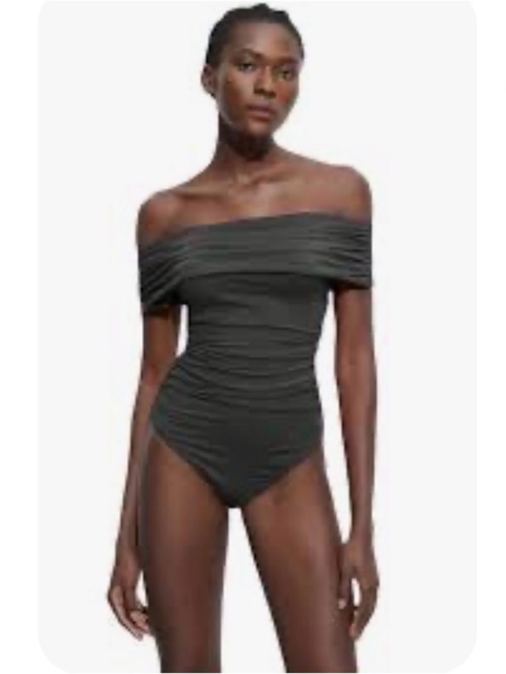 NEW H&M Off-Shoulder Gray Ruched One-Piece bodysuit size small